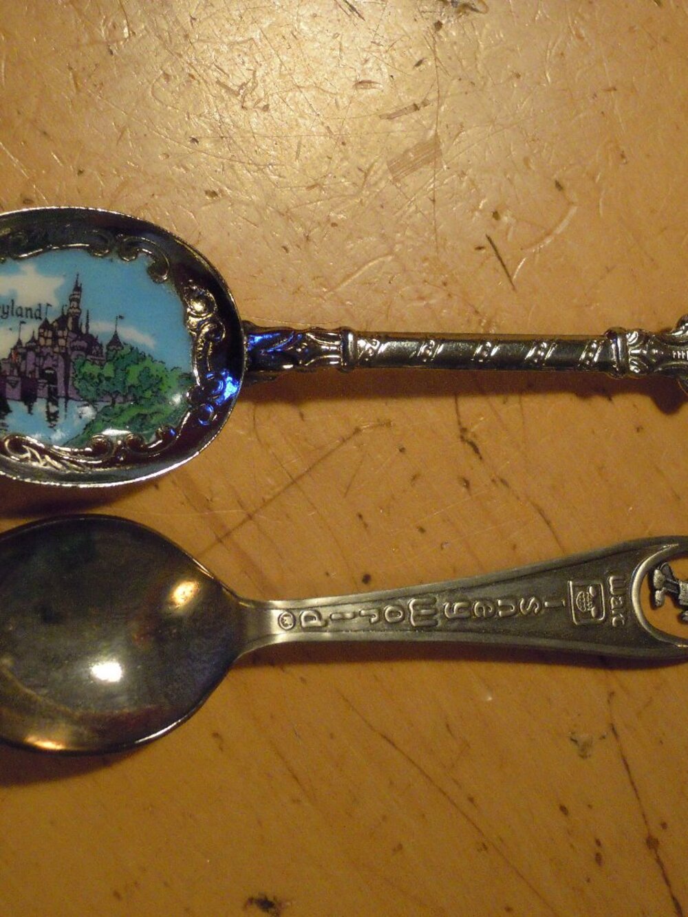 2 Walt Disney Souvenir Spoon Vintage 60/70 Mickey Mouse & Sleeping Beauty Castle